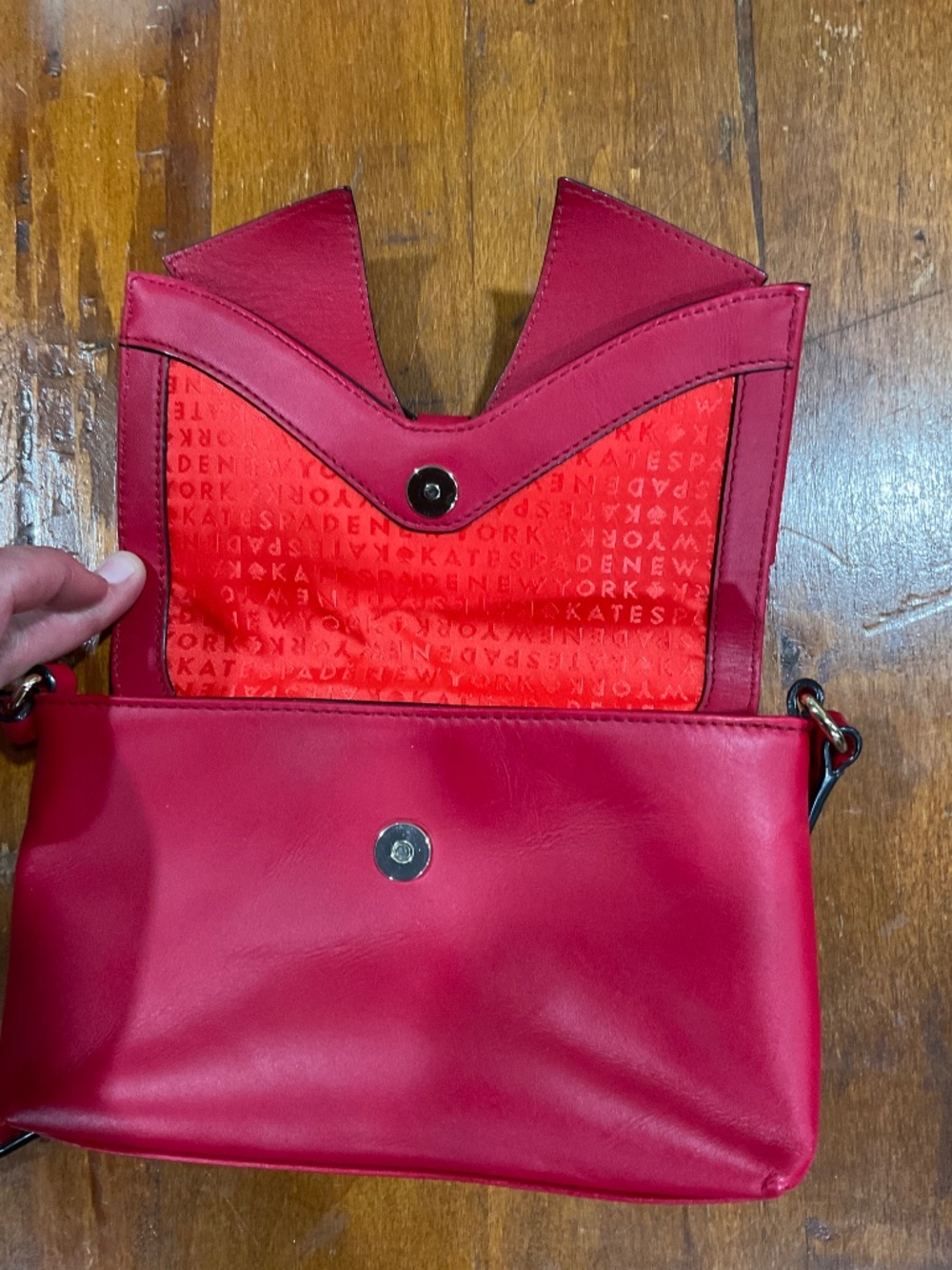 Kate Spade New York Red Smooth Leather Bow Crossbody Bag Flap Clutch - Picture 5 of 11